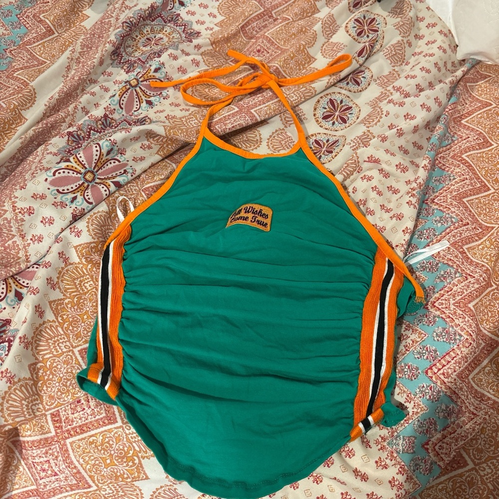 SHEIN Green and Orange Woman’s Halter Top